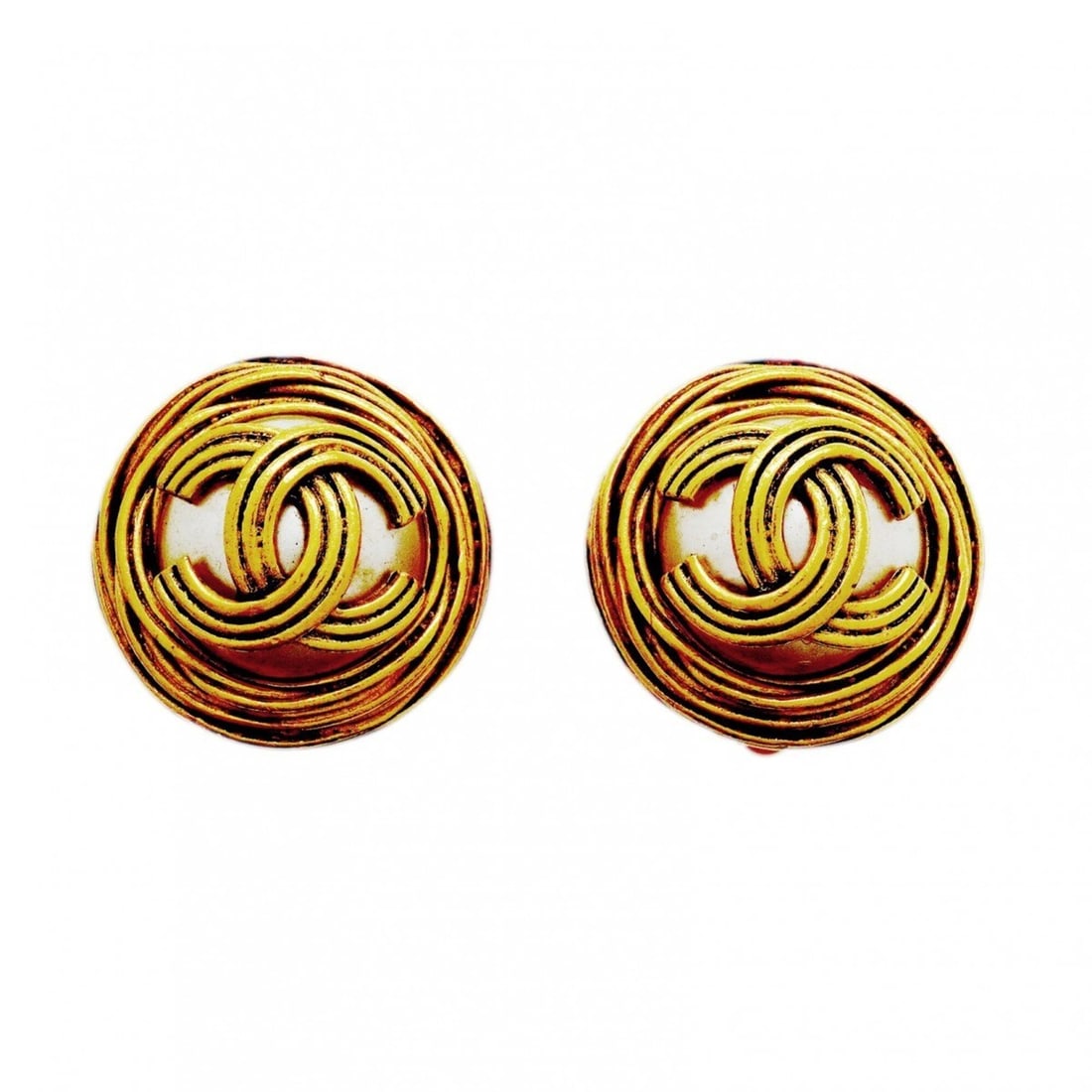 Chanel Earrings, Coco Mark Circle, GP Plated, Faux Pearl, Gold, Women's, P3195669 (1 of 14)