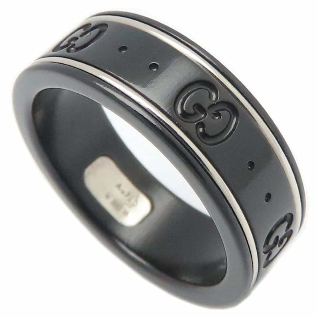 GUCCI Icon Ring, Size #17, 18K White Gold x Black Corundum, Women's, Item No. 295795: --- Catalog ---Category: SizeJP Size: 16US Size: 8Category: DesignColor: Black, WhiteGender: WomenMaterial: White goldCategory: GeneralBrand: Gucci--- Item List ---Section: ConditionRanking: Rank AB U