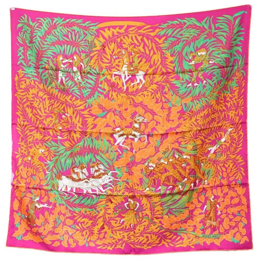 HERMES Scarf/Muffler, Carre 90, "Platono's Walk," Silk, Purple/Orange, Women's, 182112: --- Catalog ---Category: SizeSize (LxW): 88cm x 88cm / 34.64'' x 34.64''Category: DesignType: ScarfColor: Orange, PurpleGender: WomenMaterial: Silk Category: GeneralBrand: Hermes--- Item List ---Secti