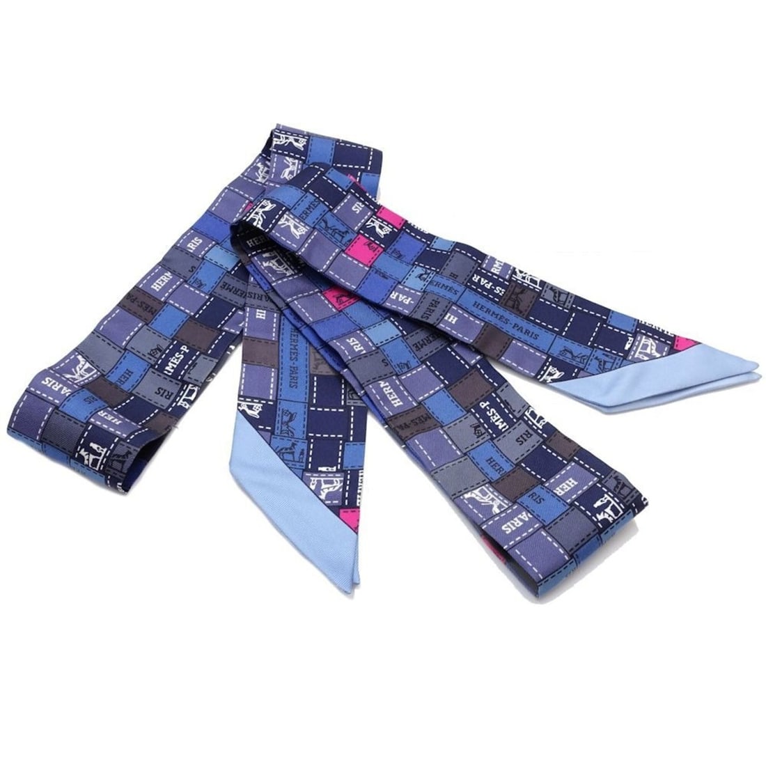 HERMES Twilly Scarf/Muffler, Bolduc Check Pattern, Set of 2, Silk, Blue, Women's, 182100: --- Catalog ---Category: SizeSize (LxW): 5cm / 1.96''Category: DesignType: ScarfColor: BlueGender: WomenMaterial: Silk Category: GeneralLine: TwillyBrand: Hermes--- Item List ---Section: ConditionRank