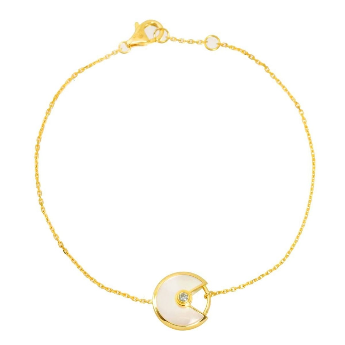 Cartier Amulette de Shell Diamond Bracelet XS 17.5cm 18K YG 750: --- Catalog ---Category: SizeLength: 17.5cm / 6.88''Category: DesignType: Charm braceletGender: WomenMaterial: Shell, Yellow gold (18K)Category: GeneralBrand: Cartier--- Item List ---Section: Conditio