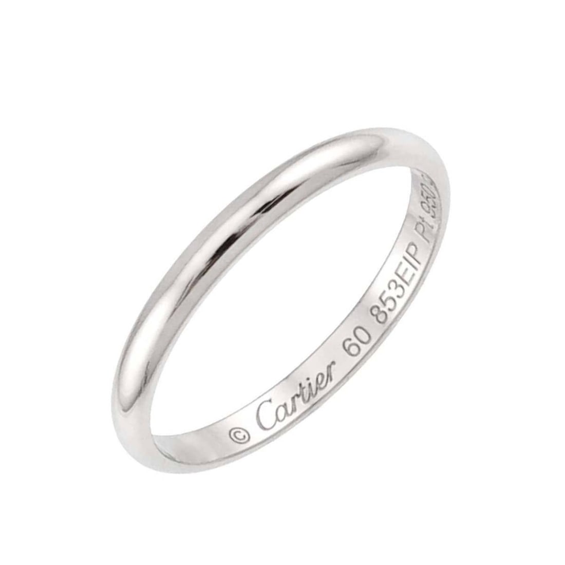 Cartier 1895 Classic #60 Ring, Platinum, 2.4mm wide.: --- Catalog ---Category: SizeUS Size: 10Brand Size: 60Category: DesignType: Band ringGender: WomenMaterial: Platinum 950Category: GeneralBrand: Cartier--- Item List ---Section: ConditionRanking: Rank 