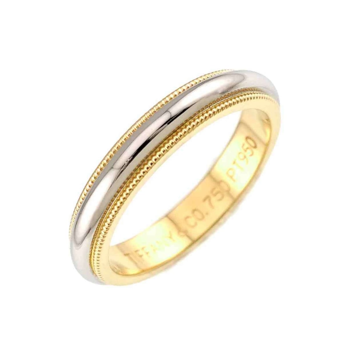 Tiffany & Co. Milgrain Band Ring, 3.5mm wide, Platinum (Pt) and 18K Yellow Gold (750), Together: --- Catalog ---Category: SizeJP Size: 11US Size: 6Category: DesignType: Band ringGender: WomenMaterial: Platinum 950, Yellow gold (18K)Category: GeneralBrand: Tiffany--- Item List ---Section: Conditio