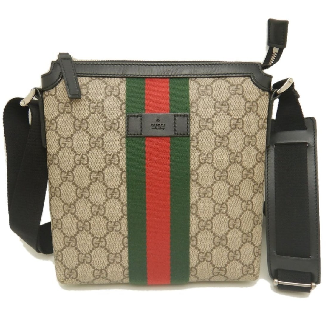 GUCCI Sherry Line 471454 Shoulder Bag GG Supreme x Leather Beige Black Women's 254072 (1 of 18)