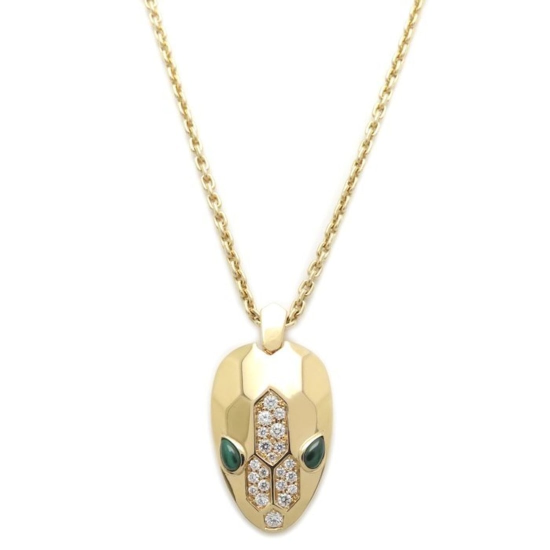 BVLGARI Serpenti Necklace, Malachite and Diamond, 18K Pink Gold, Women's, 295783: --- Catalog ---Category: SizeWeight: 14.5g / 0.51oz.Pendant Size: 27.1mm x 14.3mm / 1.06'' x 0.56''Neck Circumference: 42 cm - 44 cm / 16.53'' - 17.32''Category: DesignColor: PinkStone: Diamond, Malac