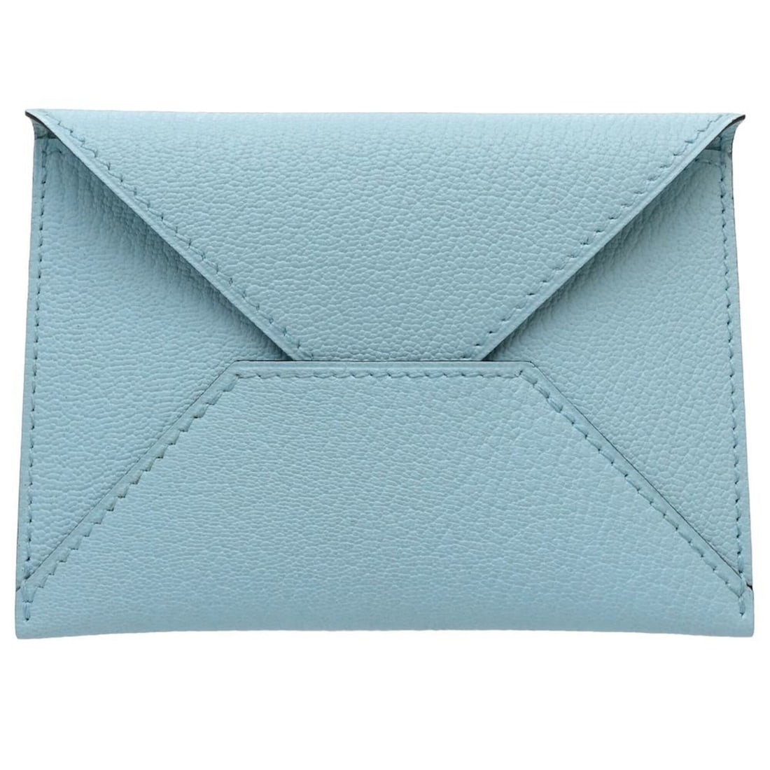 HERMES Envelope MM Business Card Holder/Card Case, X Stamp, Chevre Mysore Leather, Light Blue,: --- Catalog ---Category: DesignType: Business card caseColor: Light blueGender: WomenMaterial: Chevre myzore leather Category: GeneralBrand: HermesCategory: Physical PropertiesSize (HxWxD): 8cm x 11.5