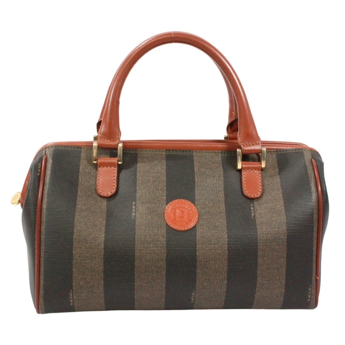 FENDI Mini Boston Bag, Pecan Pattern, Leather Handbag, Brown/Black, Women's: --- Catalog ---Category: SizeSize (HxWxD): 18cm x 27cm x 11cm / 7.08'' x 10.62'' x 4.33''Category: DesignType: Boston bag, HandbagColor: Black, Brown, KhakiGender: WomenMaterial: PVC , Leather
