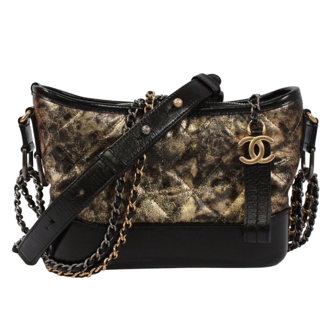 CHANEL Gabrielle de Chanel Hobo Shoulder Bag, Leather, Black & Gold, Women's: --- Catalog ---Category: SizeSize (HxWxD): 14cm x 20cm x 7cm / 5.51'' x 7.87'' x 2.75''Category: DesignType: Shoulder bagColor: BlackGender: WomenMaterial: Leather Category: GeneralBrand: