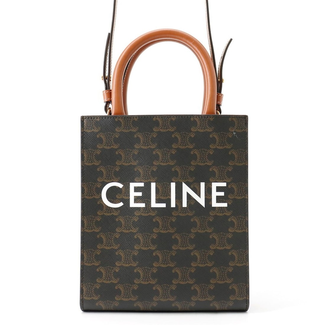 Celine Triomphe Mini Vertical Cabas Leather Handbag 194372 CELINE 2-way Shoulder Bag: --- Catalog ---Category: SizeWeight: 290g / 10.22oz.Size (HxWxD): 20cm x 17cm x 5.5cm / 7.87'' x 6.69'' x 2.16''Strap Length: 107cm - 112cm / 42.12'' - 44.09''Category: DesignType: Handbag, Shoulder b