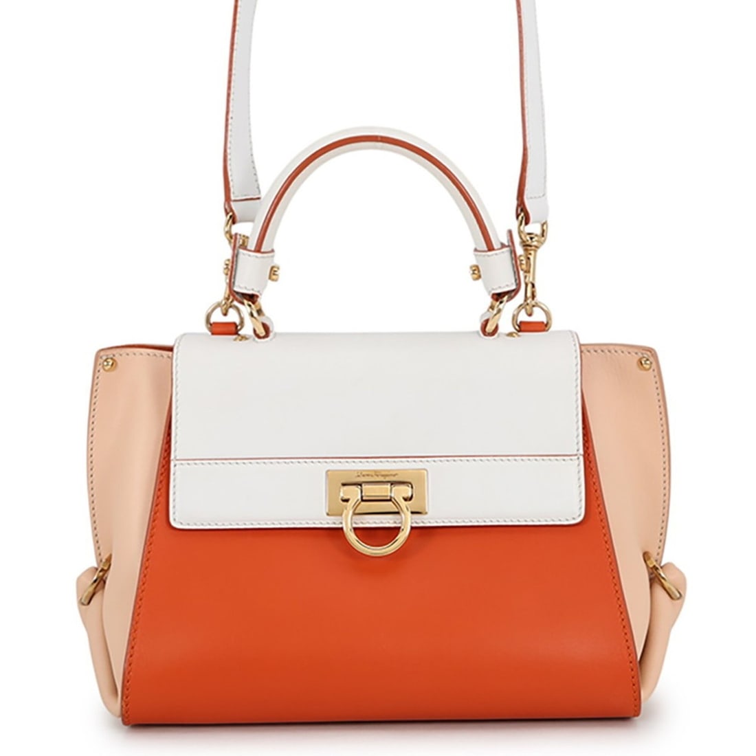 Salvatore Ferragamo Sofia Gancini Small Handbag FZ21 D570 2-way Shoulder Bag White Women's: --- Catalog ---Category: SizeWeight: 720g / 1.58lb.Size (HxWxD): 16.5cm x 23cm x 13.5cm / 6.49'' x 9.05'' x 5.31''Strap Length: 103.5cm - 115.5cm / 40.74'' - 45.47''Category: DesignType: