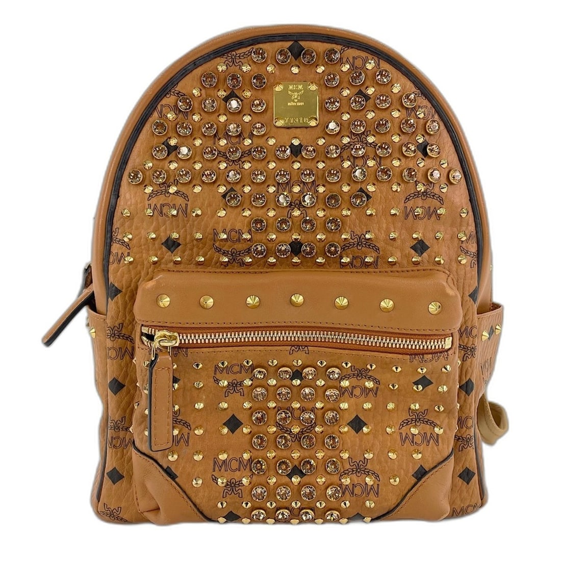 MCM Vitos Monogram Coated Canvas Swarovski Backpack Leather Beige (1 of 13)