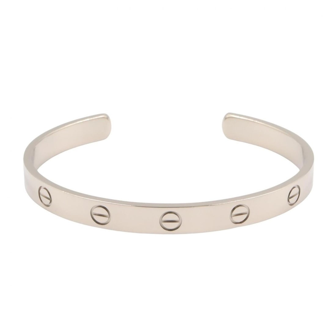 Cartier Love Open Bangle, 18K White Gold (WG), Women's Silver-tone Bangle Accessory: --- Catalog ---Category: SizeLength: 17cm / 6.69''Category: DesignType: BangleColor: SilverGender: WomenMaterial: White gold (18K)Category: GeneralBrand: Cartier--- Item List ---Section: ConditionRank