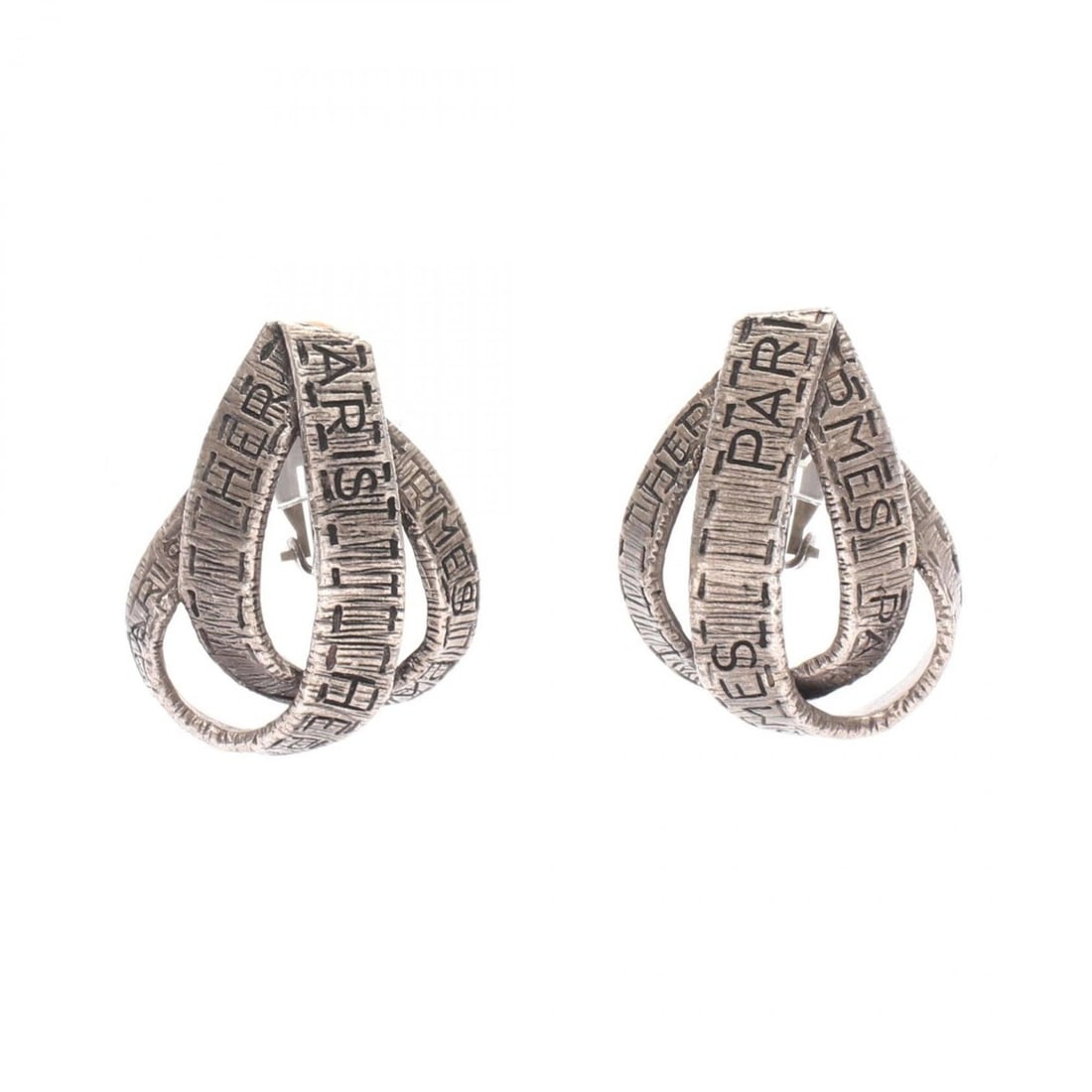 Hermes Ribbon Earrings, Stainless Steel Jewelry, Women's, Silver Tone: --- Catalog ---Category: DesignType: Clip earringsColor: SilverGender: WomenMaterial: Stainless steelCategory: GeneralBrand: Hermes--- Item List ---Section: ConditionRanking: Rank AB Used - Traces of 