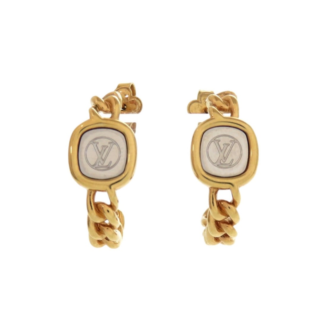 Louis Vuitton Logo Chain M61093 Metal Gold Earrings LV 0176 LOUIS VUITTON (1 of 5)