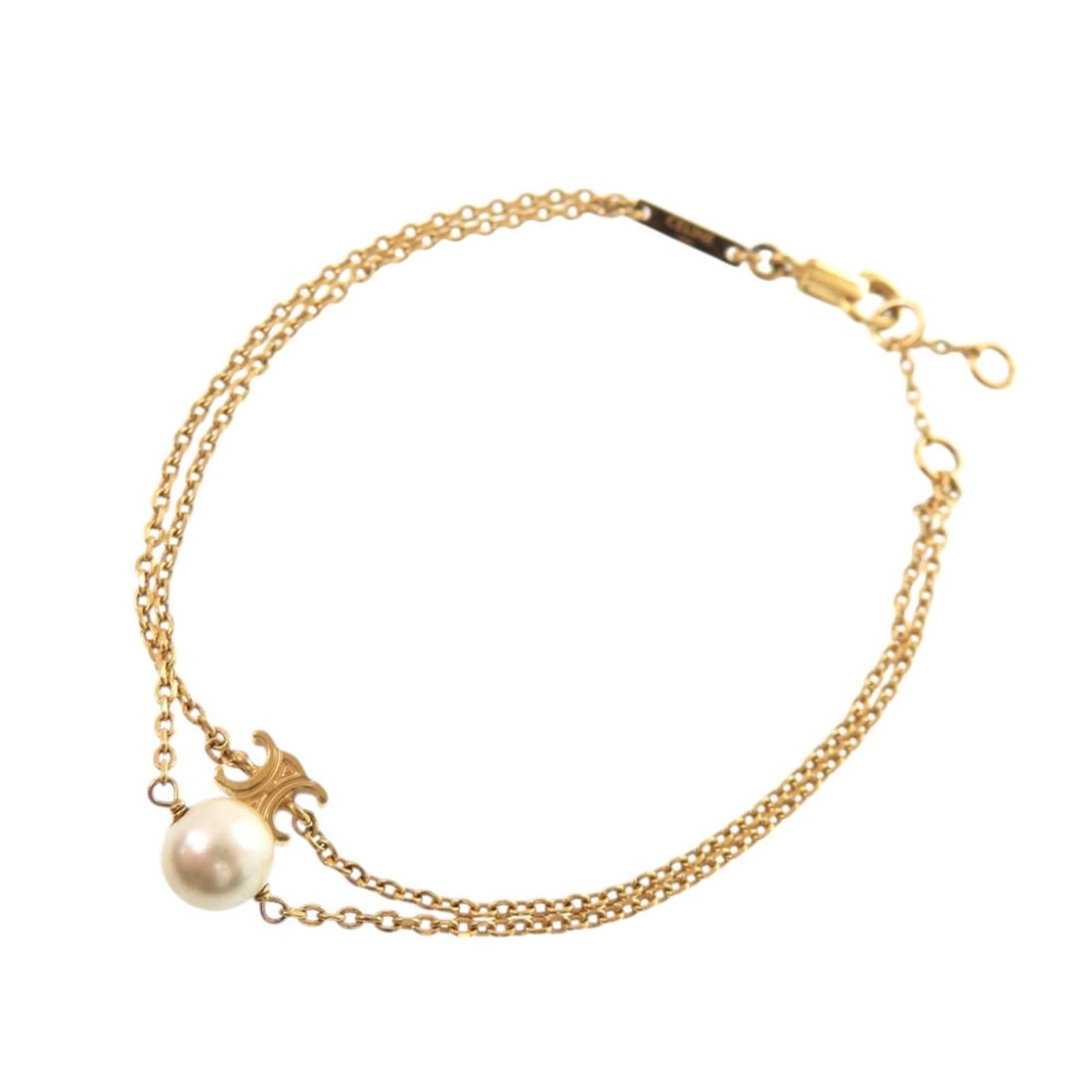 Celine Triomphe Pearl FCA1265 Metal Faux Gold Bracelet 0438CELINE (1 of 9)