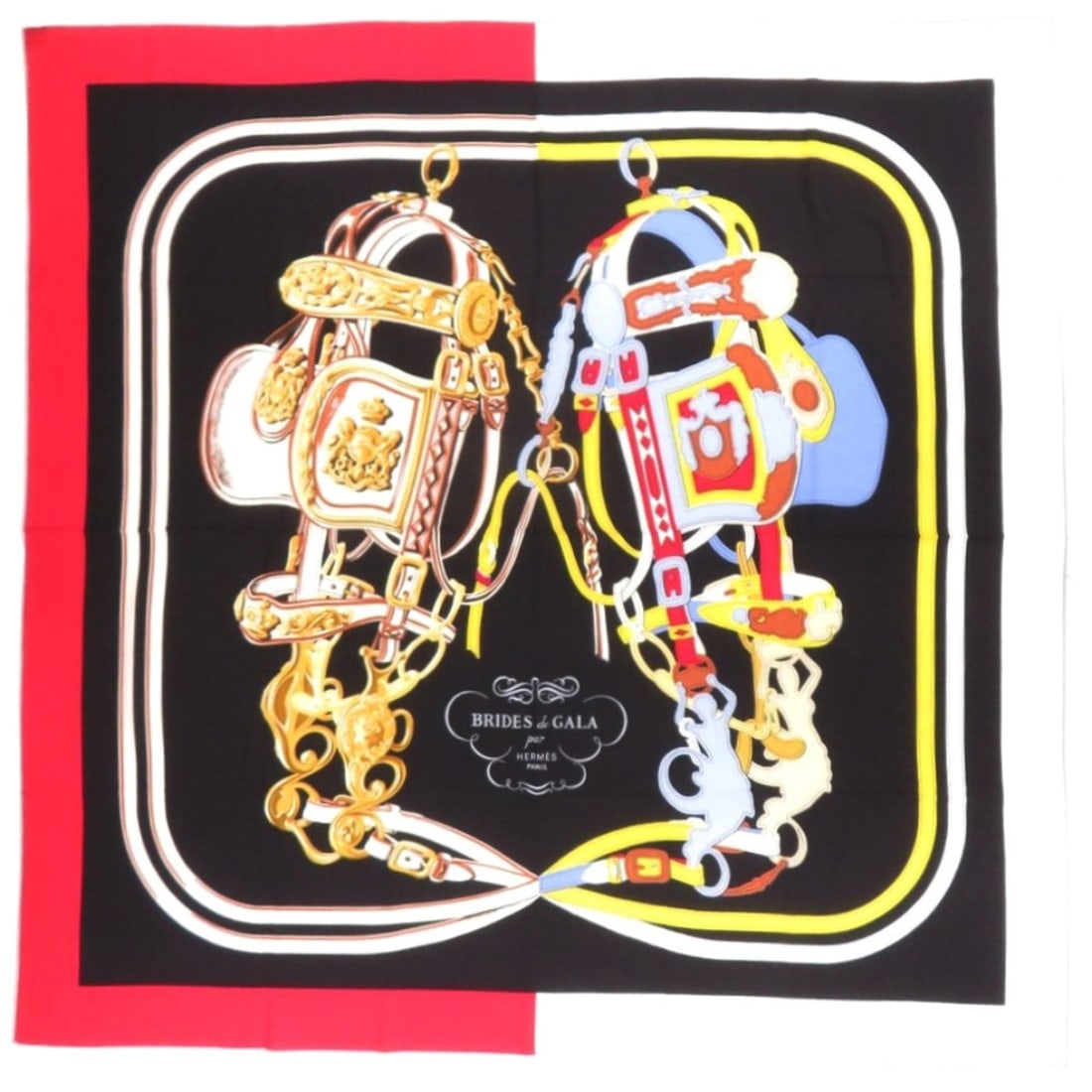 Hermes Carre 140 Géant Brides de Gala Applique Pique Cashmere Silk Black Stole 1517HERMES: --- Catalog ---Category: DesignType: StoleColor: Black, Blue, Red colorGender: WomenMaterial: Cashmere , Silk Category: GeneralBrand: HermesCountry of Origin: France--- Item List ---Section: Condition