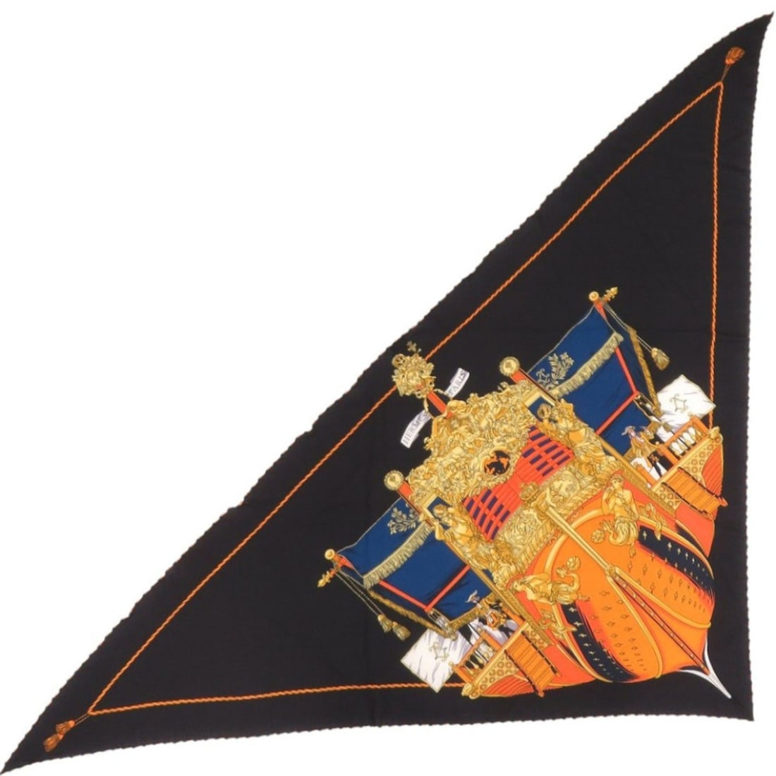Hermes Carre Geant Triangle LA REALE Silk Cashmere Black Scarf Muffler 0087HERMES: --- Catalog ---Category: SizeSize (LxW): 94cm x 2.1m / 37'' x 82.67''Category: DesignType: ScarfColor: Black, Blue, OrangeGender: WomenMaterial: Silk , Cashmere Category: GeneralBrand: HermesCountry o