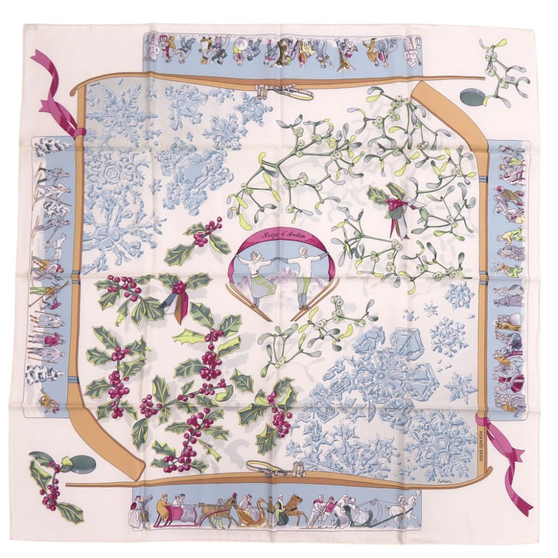 Hermes Carre 90 Neige d’ Antan (Snow of Last Year) Silk White Scarf/Muffler 0393HERMES (1 of 7)