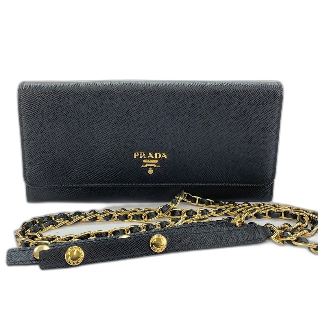 Prada PRADA Wallet-on-Chain 2-Way Shoulder Bag Leather Black: --- Catalog ---Category: SizeSize (HxWxD): 11cm x 21cm x 2cm / 4.33'' x 8.26'' x 0.78''Strap Length: 112cm / 44.09''Category: DesignType: Shoulder bagColor: BlackGender: WomenClosure: StrapMaterial: L