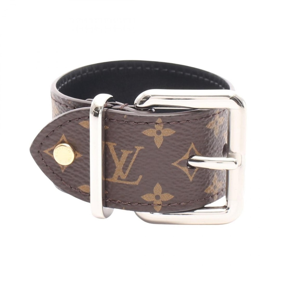 Louis Vuitton LOUIS VUITTON Cuff LV Emblem Monogram Bangle Accessory Stainless Steel Women's Brown (1 of 20)