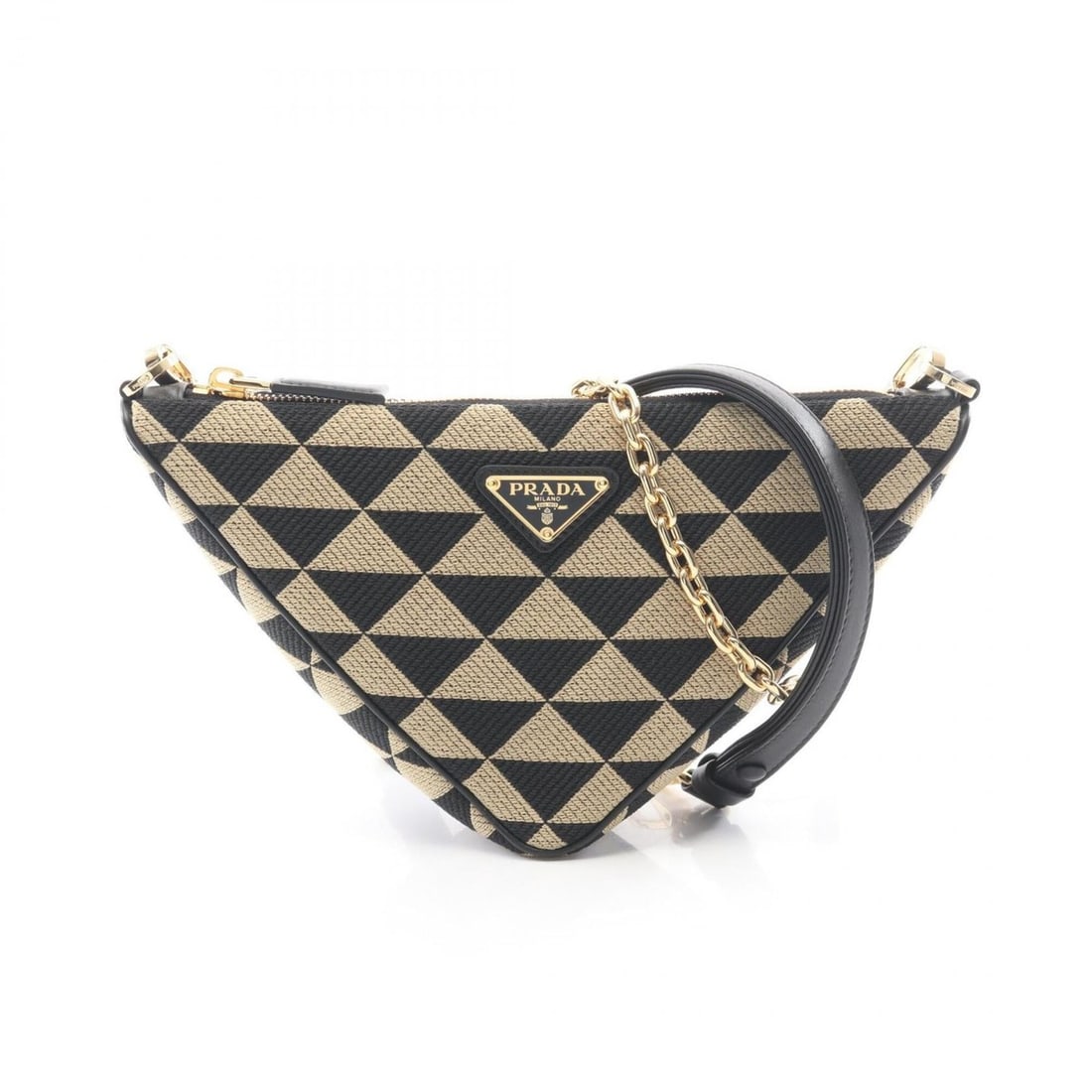Prada Triangle 2-Way Shoulder Bag/Handbag, Canvas and Leather, Women's, Beige/Black, 1BC543: --- Catalog ---Category: SizeSize (HxWxD): 14cm x 26cm x 6cm / 5.51'' x 10.23'' x 2.36''Category: DesignType: Handbag, Shoulder bagColor: Beige, BlackGender: WomenMaterial: Canvas , Leather Category: 