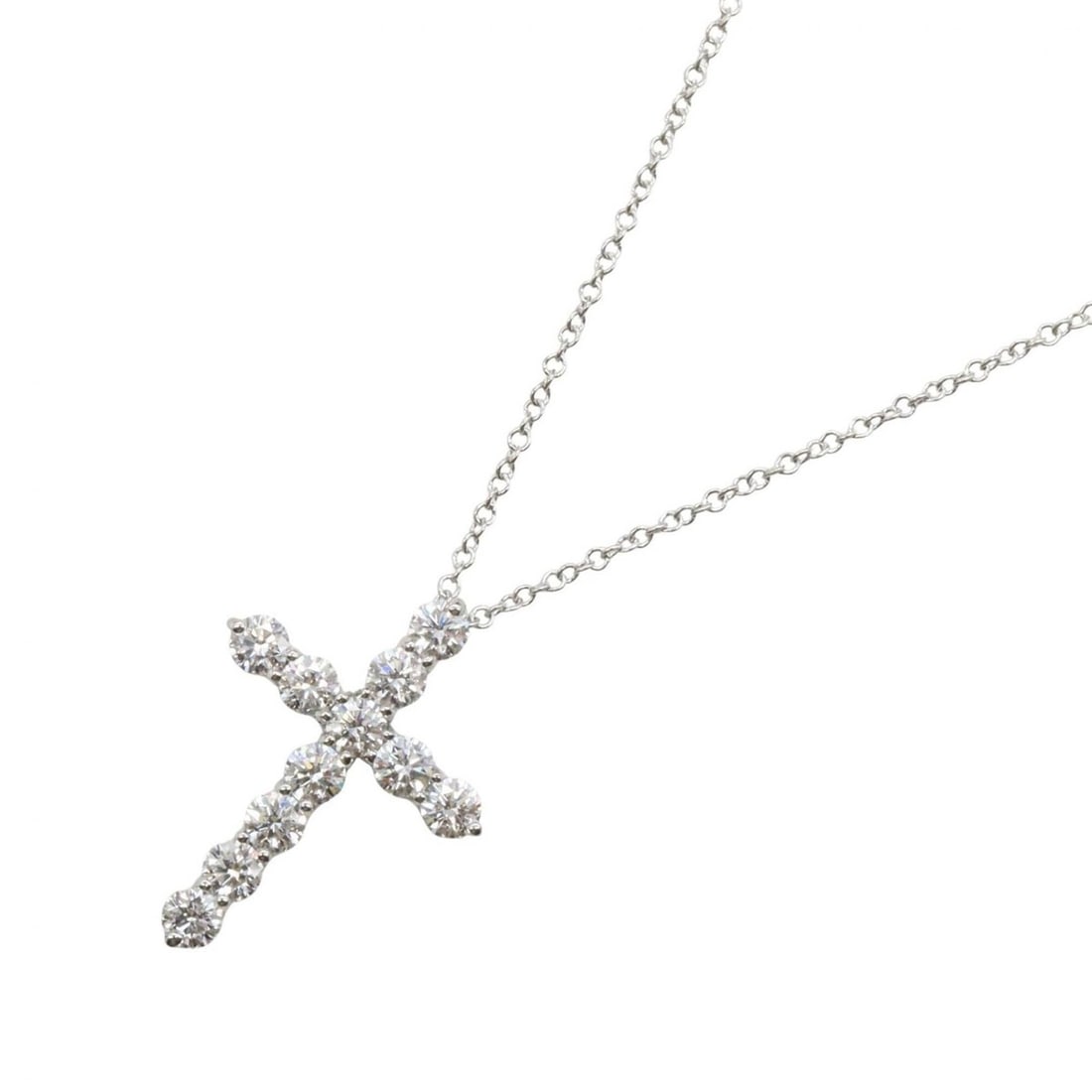 Tiffany & Co. Cross Diamond Necklace, Medium Size, Platinum 950, Diamond, Women's, Silver/Clear: --- Catalog ---Category: SizePendant Size: 21mm x 15mm / 0.82'' x 0.59''Neck Circumference: 40 cm / 15.74''Category: DesignColor: Clear, SilverStone: DiamondGender: WomenMaterial: Platinum 950Necklace