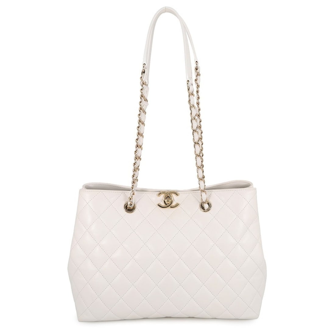 Chanel Chain Tote Bag Matelassé Coco Mark Caviar Skin AS3953 CHANEL White Handbag Women's: --- Catalog ---Category: SizeSize (HxWxD): 22.5cm x 30cm x 12.5cm / 8.85'' x 11.81'' x 4.92''Category: DesignType: HandbagColor: WhiteGender: WomenMaterial: Grained Calfskin Hardware Color: Champagne 
