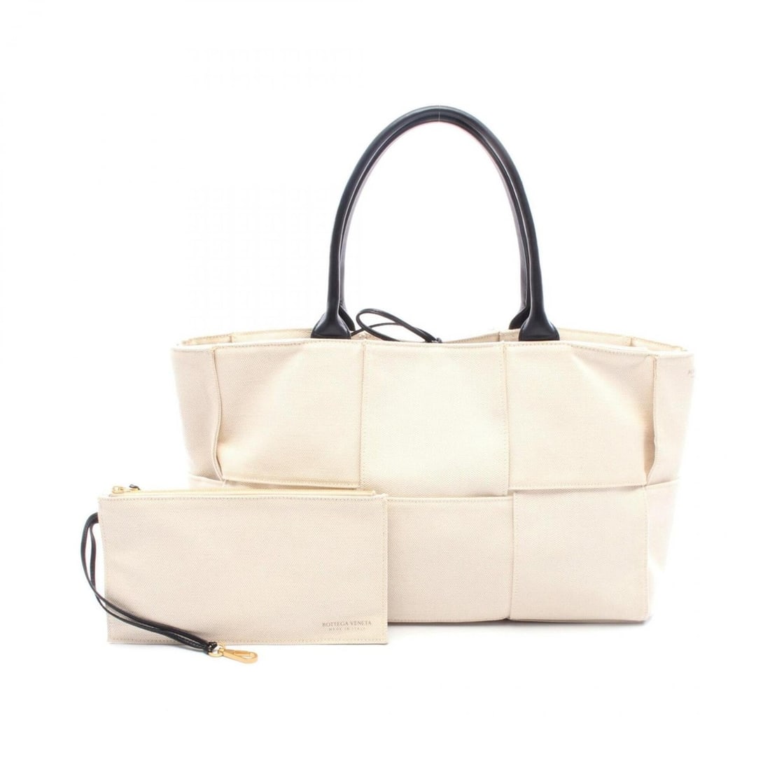 Bottega Veneta Arco Medium Maxi Intrecciato Tote Bag Handbag Canvas Leather Women's Ivory/Black (1 of 8)