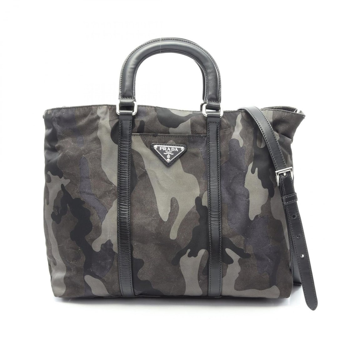 Prada camouflage 2-way handbag, nylon and leather, women's, khaki/multicolor, BN2791: --- Catalog ---Category: SizeSize (HxWxD): 26cm x 30cm x 11cm / 10.23'' x 11.81'' x 4.33''Category: DesignType: HandbagColor: Khaki, Multi-colorGender: WomenMaterial: Nylon , Leather Category: General