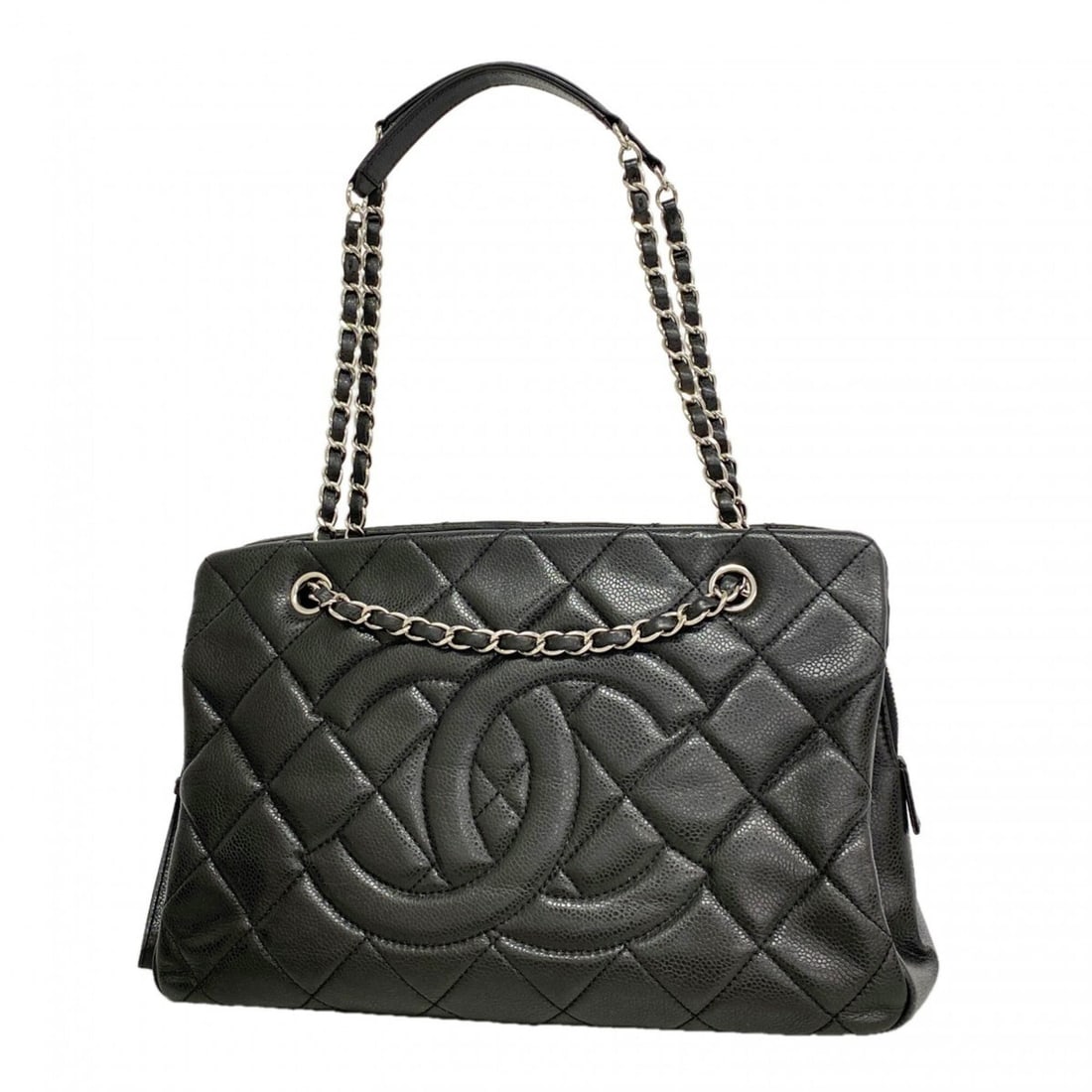 Chanel Matelassé Chain Shoulder Bag, Caviar Leather, Black, Women's: --- Catalog ---Category: SizeSize (HxWxD): 22cm x 33cm x 11cm / 8.66'' x 12.99'' x 4.33''Category: DesignType: Shoulder bagColor: BlackGender: WomenMaterial: Grained Calfskin Hardware Color: SilverCat