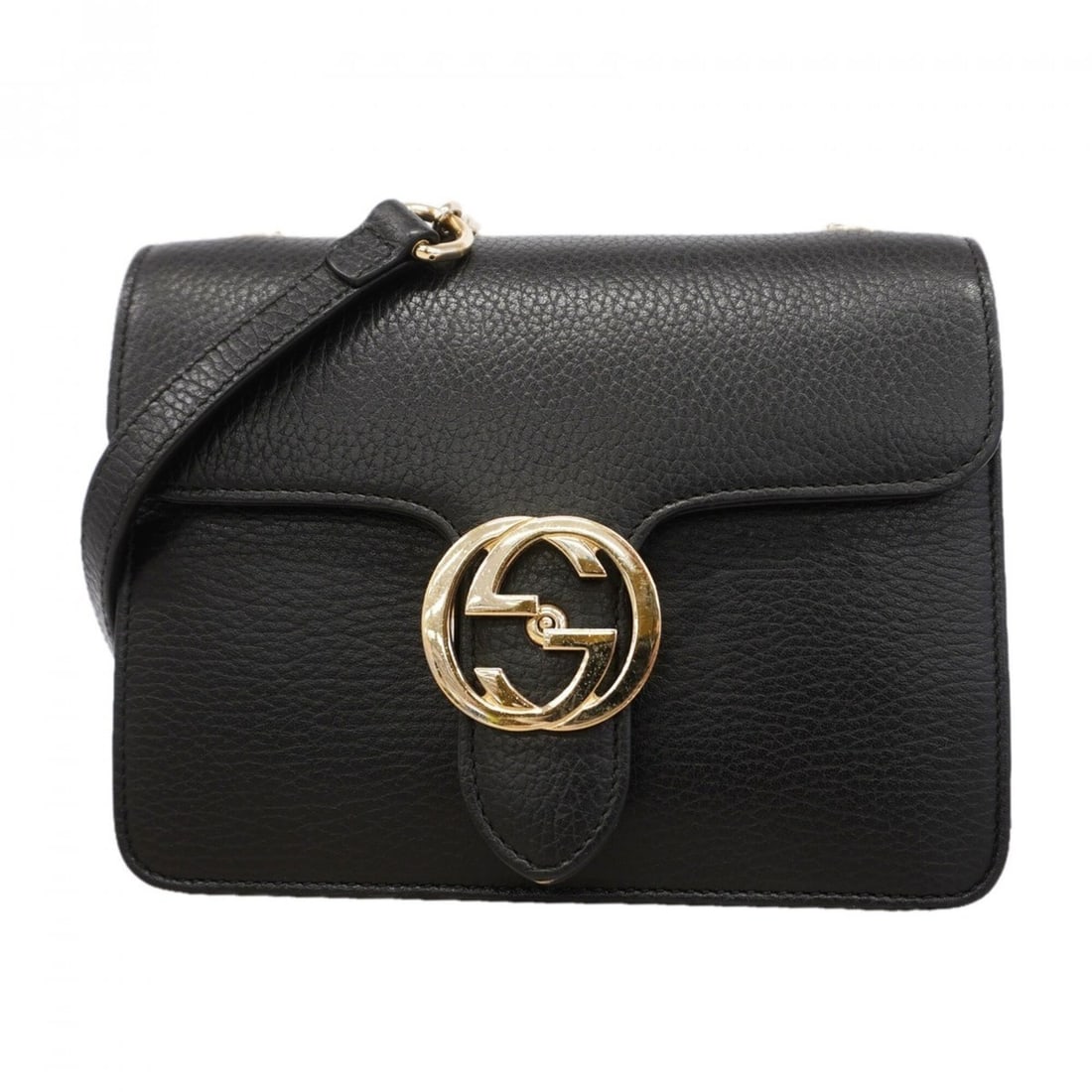 Gucci Interlocking G Shoulder Bag 510304 Leather Black Champagne Women's: --- Catalog ---Category: SizeSize (HxWxD): 16cm x 20cm x 7cm / 6.29'' x 7.87'' x 2.75''Category: DesignType: Shoulder bagColor: BlackGender: WomenMaterial: Leather Hardware Color: Champagne goldCatego