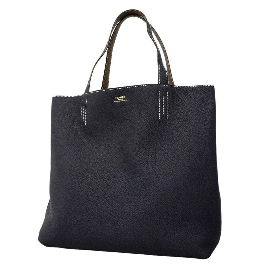 Hermes Double Sens Tote Bag, Taurillon Clemence Leather, Etoupe Blue Nuit, Z Stamp, Women's.: --- Catalog ---Category: SizeSize (HxWxD): 34cm x 34cm x 14cm / 13.38'' x 13.38'' x 5.51''Category: DesignType: Tote bagColor: Blue nuit, Etoupe grayGender: WomenMaterial: Taurillon clemence leather C