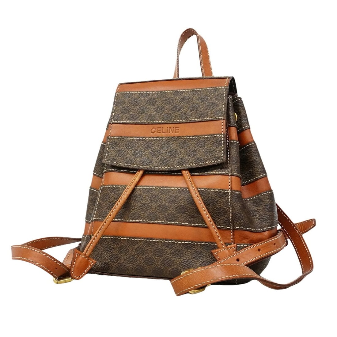 Celine Macadam Backpack/Daypack, Brown, Women's: --- Catalog ---Category: SizeSize (HxWxD): 22cm x 19cm x 13cm / 8.66'' x 7.48'' x 5.11''Category: DesignType: BackpackColor: BrownGender: WomenMaterial: PVC Hardware Color: GoldCategory: GeneralBrand: