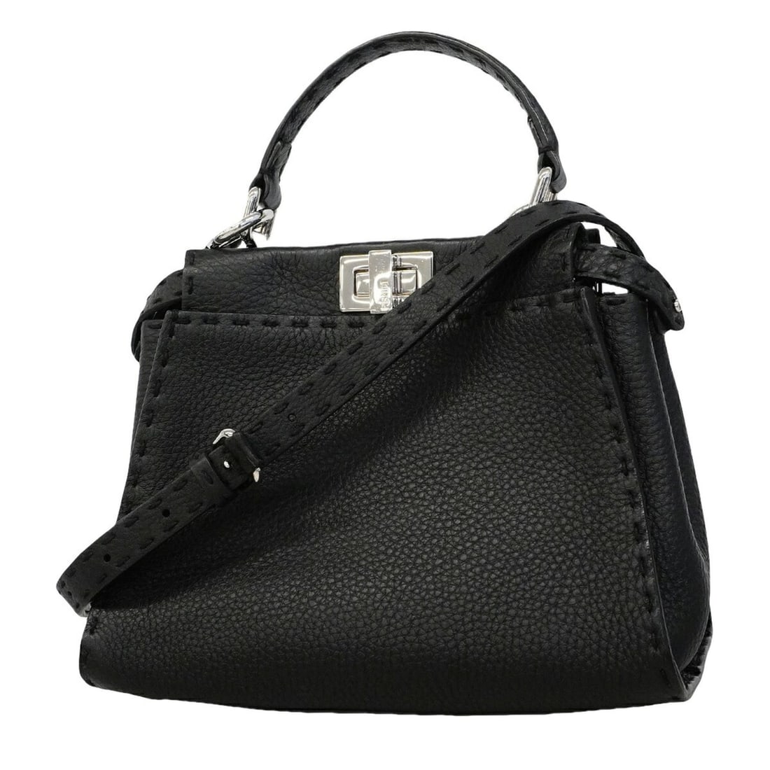 Fendi Selleria Peekaboo Leather Handbag, Black, 2-way Bag for Women: --- Catalog ---Category: SizeSize (HxWxD): 19cm x 23.5cm x 11cm / 7.48'' x 9.25'' x 4.33''Category: DesignType: HandbagColor: BlackGender: WomenMaterial: Leather Hardware Color: SilverCategory: Genera