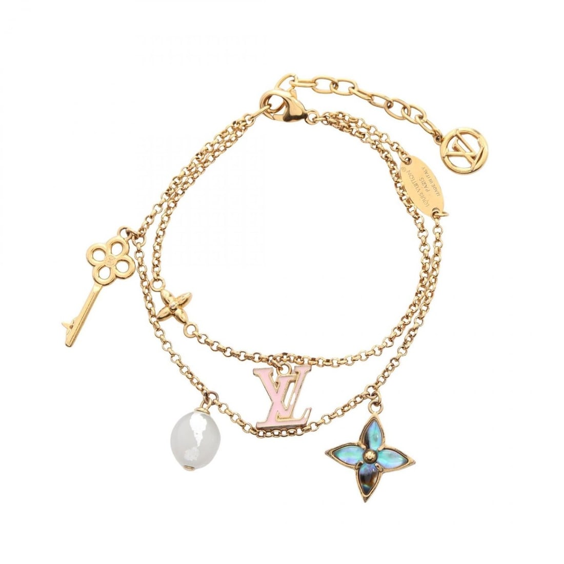 Louis Vuitton LV Layer Color Bracelet Accessory GP (Gold Plated) Faux Pearl Women's Gold/Pink: --- Catalog ---Category: SizeLength: 19cm / 7.48''Category: DesignType: Charm braceletColor: Gold, Multi-color, PinkGender: WomenMaterial: Gold platingCategory: GeneralMPN: M1390ABrand: Louis Vuitton-