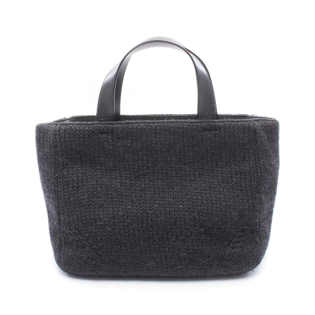 Prada Triangle Logo Tote Bag Handbag Leather Knit Women's Gray: --- Catalog ---Category: SizeSize (HxWxD): 19cm x 26cm x 10cm / 7.48'' x 10.23'' x 3.93''Category: DesignType: Handbag, Tote bagColor: GrayGender: WomenMaterial: Leather , Knit Category: GeneralBrand: