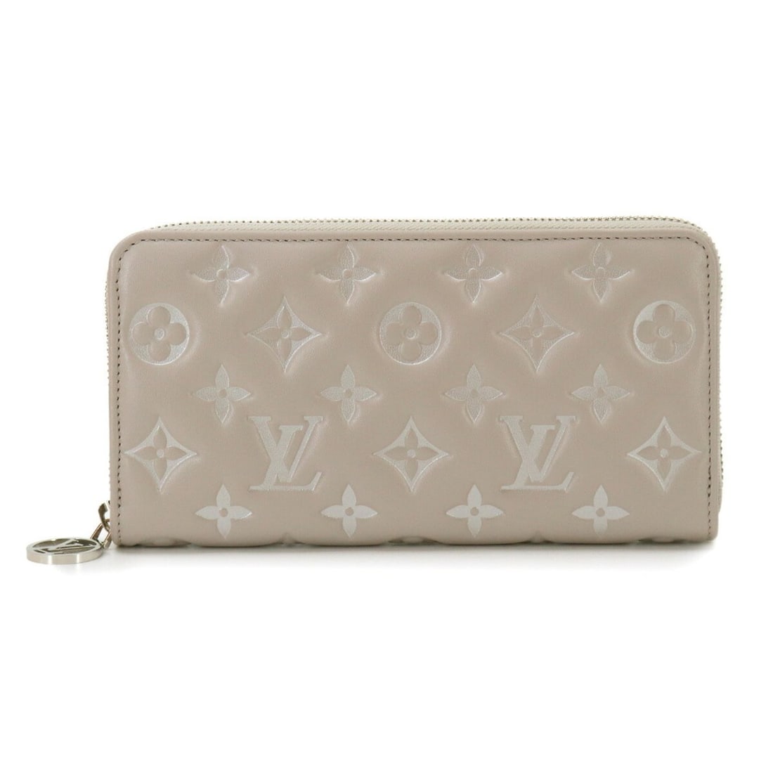 Louis Vuitton Monogram Coussin Zippy Wallet, Round Long Lambskin Leather, Bloom Grey, M13700, RFID: --- Catalog ---Category: SizeSize (HxWxD): 10.5cm x 19.5cm x 2.5cm / 4.13'' x 7.67'' x 0.98''Category: DesignType: Coin purse/coin caseColor: MonogramGender: WomenMaterial: Leather Category: GeneralMP
