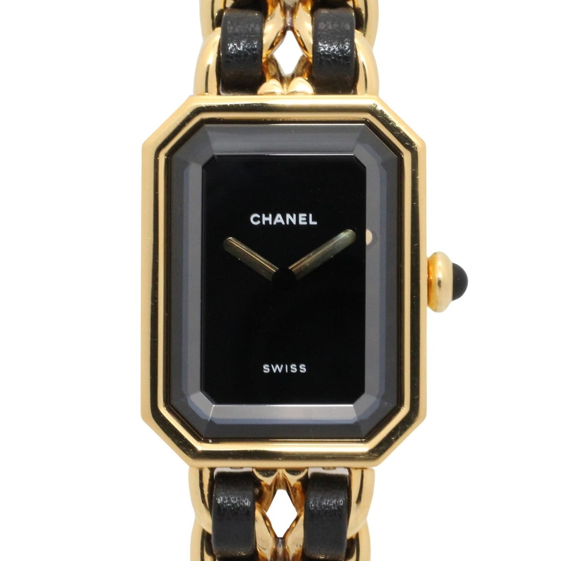 Chanel CHANEL Première L Watch, Gold Plated (GP), Leather Strap, Women's, Black, H0001: --- Catalog ---Category: SizeWrist Size: 16cm / 6.29''Case Diameter: 20mm / 0.79''Category: DesignType: WristwatchGender: WomenColor (Dial): BlackMaterial (Band): Gold plated, LeatherMaterial (Case): 
