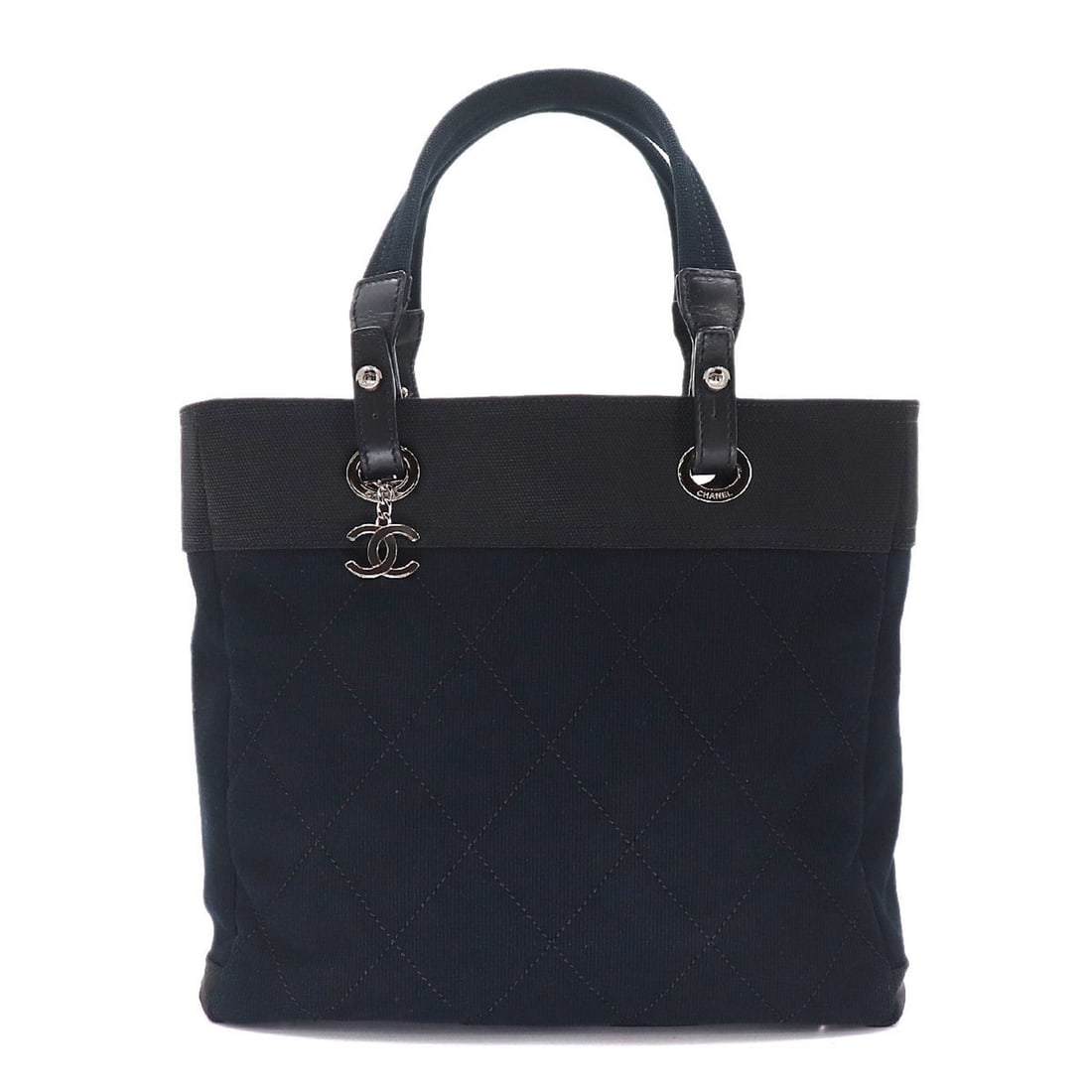 Chanel Paris Biarritz MM Tote Handbag, Canvas, Nylon, Leather, Black, A34209: --- Catalog ---Category: SizeSize (HxWxD): 30.5cm x 34cm x 13cm / 12'' x 13.38'' x 5.11''Category: DesignType: Handbag, Tote bagColor: BlackGender: WomenMaterial: Canvas Category: GeneralMPN: A34209Br