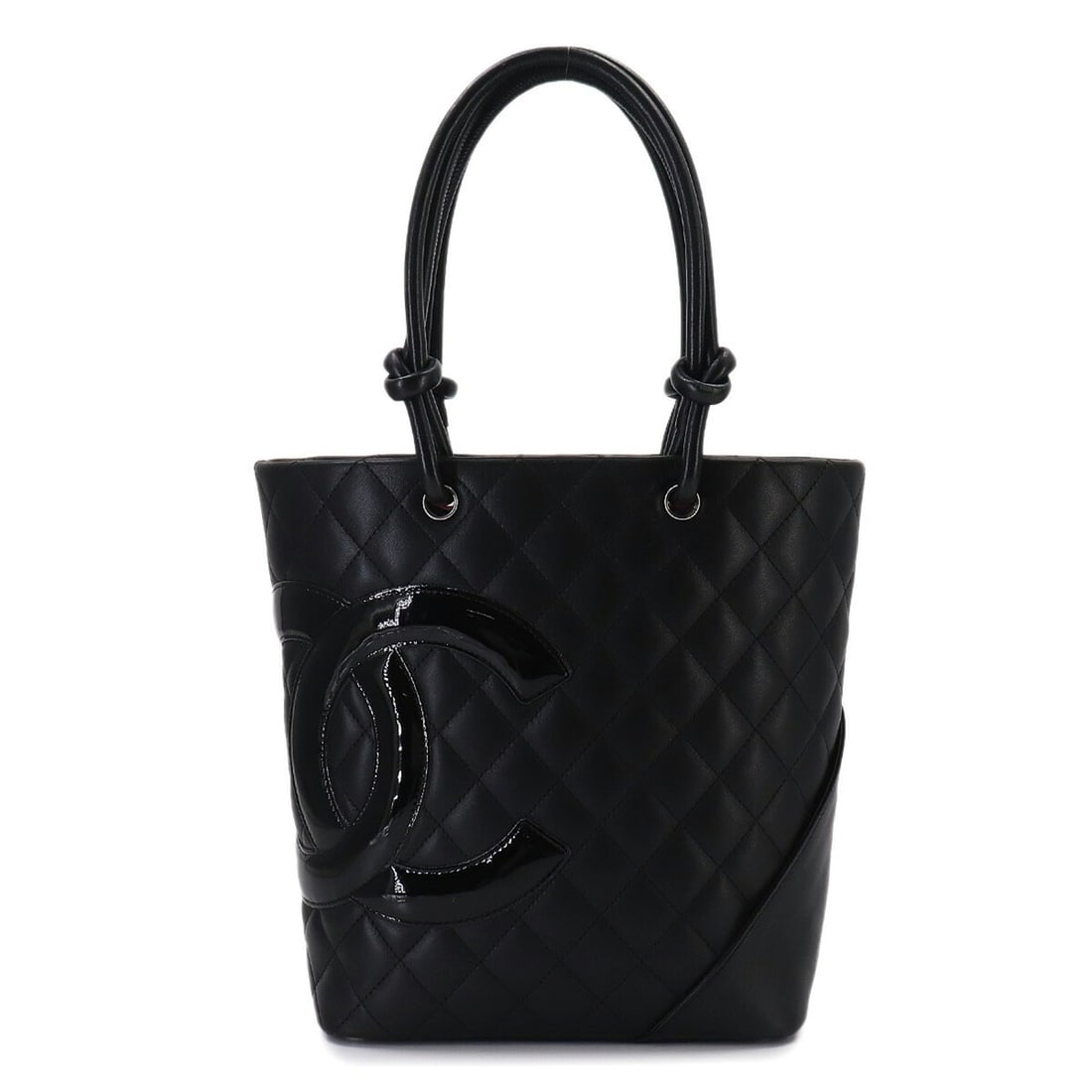 Chanel Cambon Line Medium Tote Handbag, Calfskin Enamel Black A25167, Silver Hardware.: --- Catalog ---Category: SizeSize (HxWxD): 24cm x 20cm x 11.5cm / 9.44'' x 7.87'' x 4.52''Category: DesignType: Handbag, Tote bagColor: BlackGender: WomenMaterial: Leather Category: GeneralMPN: A25167