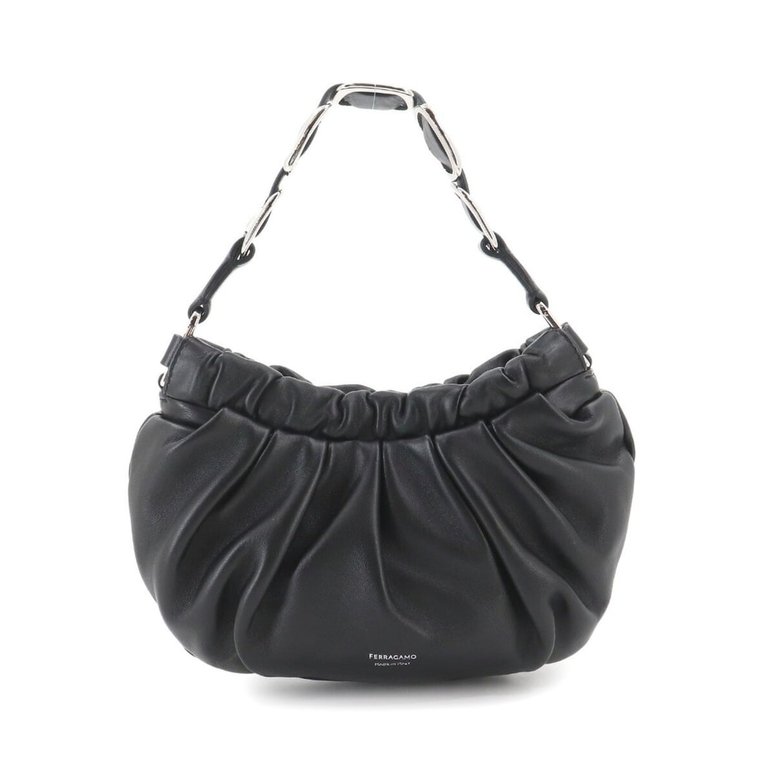 Salvatore Ferragamo Hug Mini Handbag, Leather, Black, LD-220921, Silver Hardware: --- Catalog ---Category: SizeSize (HxWxD): 15.5cm x 23cm x 6cm / 6.1'' x 9.05'' x 2.36''Category: DesignType: HandbagColor: BlackGender: WomenMaterial: Leather Category: GeneralMPN: LD-220921Brand: Sa