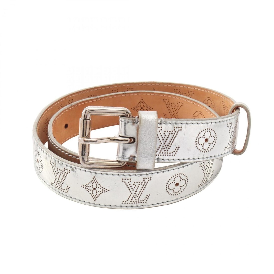 Louis Vuitton Nomade Ceinture Perforated Leather Belt for Women, Silver Tone: --- Catalog ---Category: SizeLength: 72cm - 82cm / 28.34'' - 32.28''Category: DesignType: Standard beltColor: SilverGender: WomenMaterial (Strap): Leather Category: GeneralBrand: Louis Vuitton--- Item
