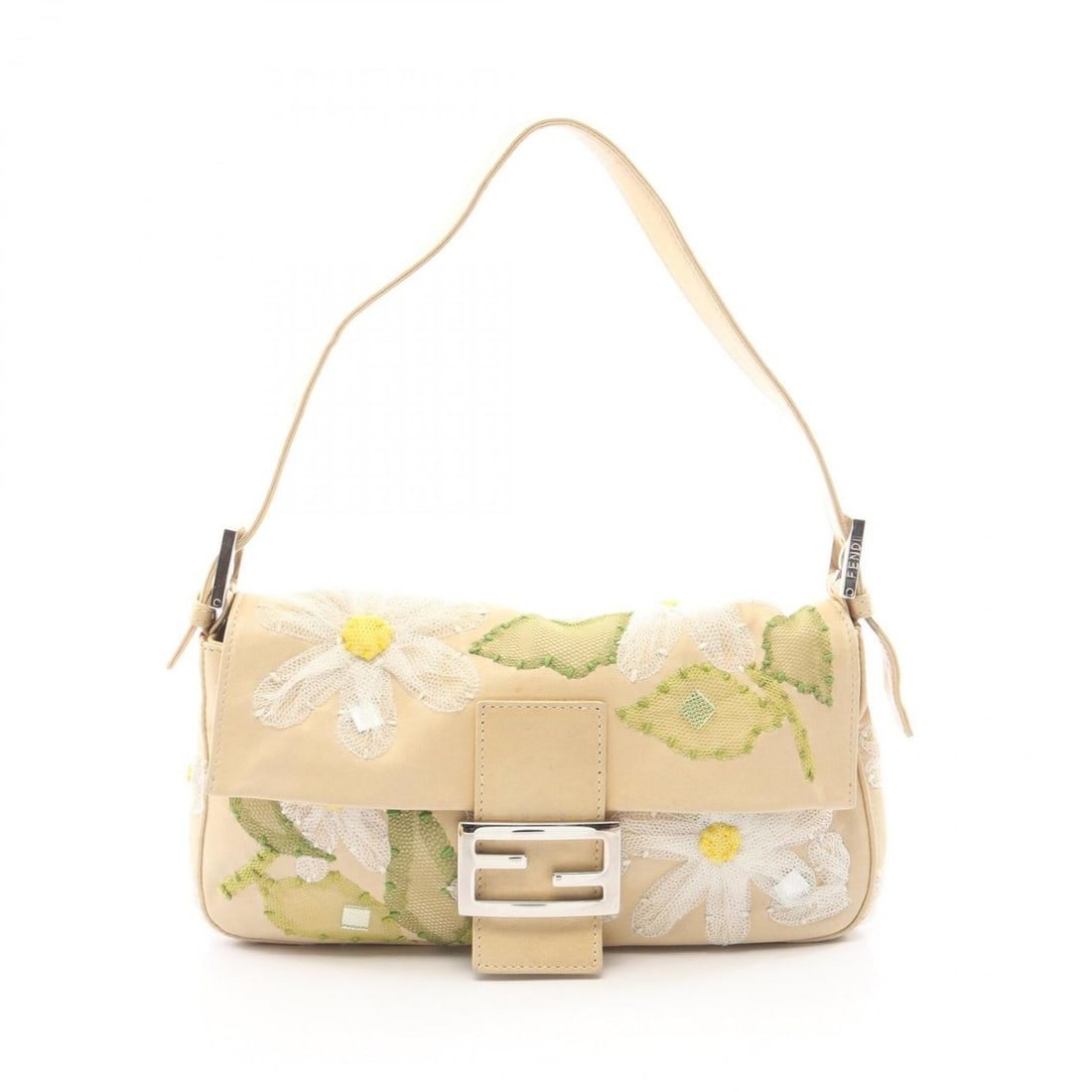 Fendi Mamma Bucket Flower Embroidered Handbag, Leather, Women's, Beige/Multicolor (1 of 17)