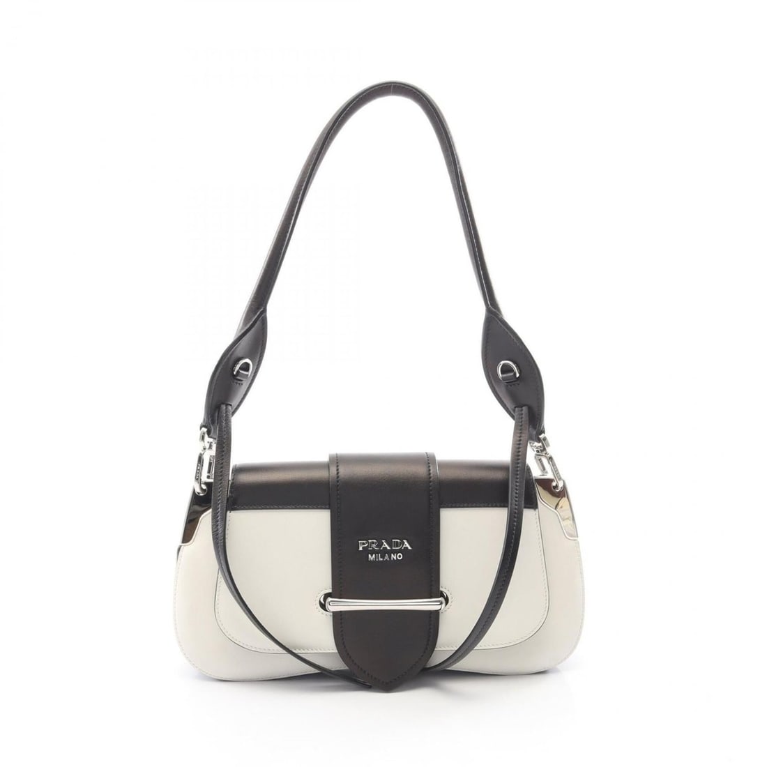Prada Sydney Shoulder Bag/Handbag, Leather, Women's, Black/White, 1BD168: --- Catalog ---Category: SizeSize (HxWxD): 14.5cm x 28.5cm x 4.5cm / 5.7'' x 11.22'' x 1.77''Category: DesignType: Handbag, Shoulder bagColor: Black, WhiteGender: WomenMaterial: Leather Category: Gene