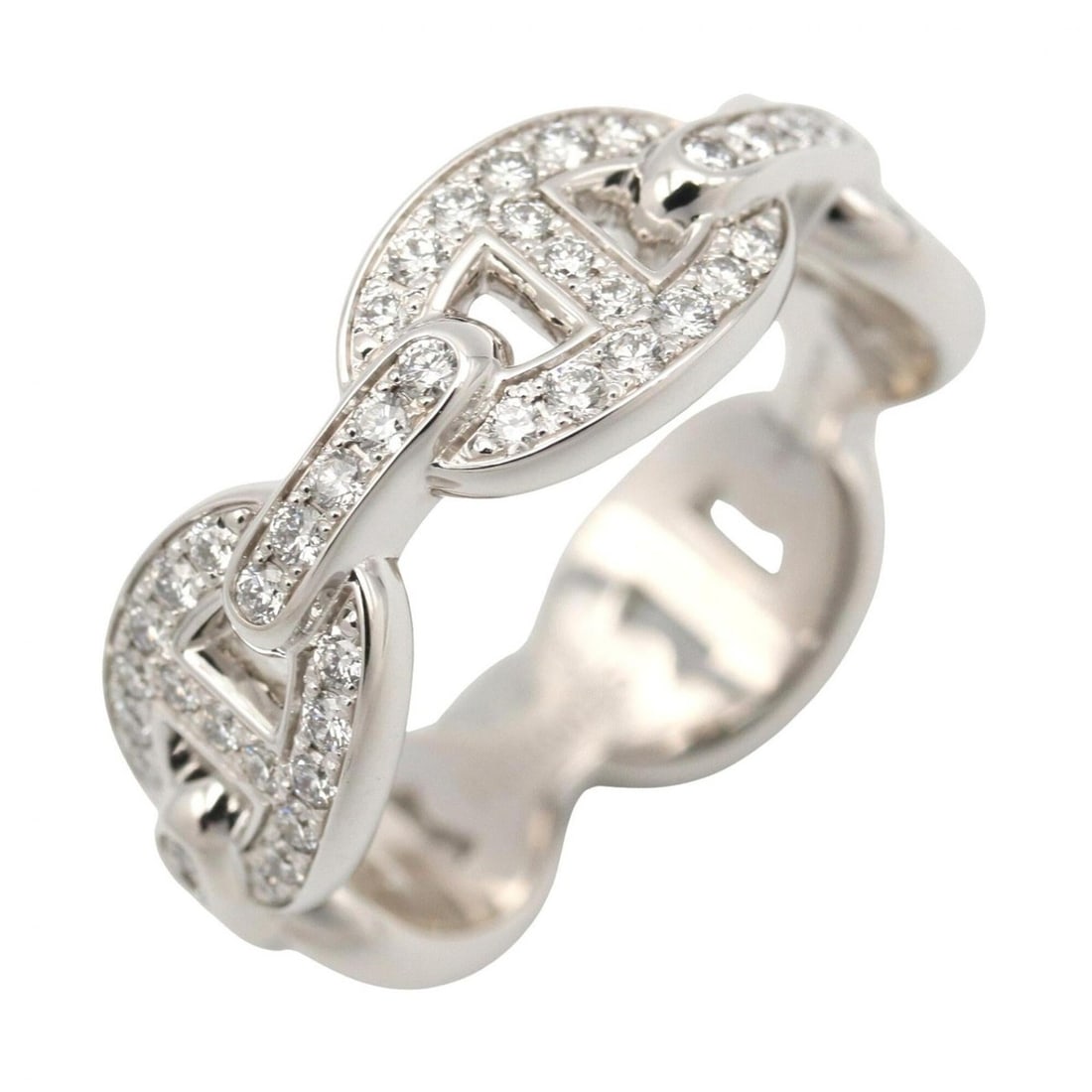 Hermes Chaine d'Ancre Enchainée PM Diamond Ring, 18K White Gold (18KWG), Diamond, Women's,: --- Catalog ---Category: SizeJP Size: 9.5US Size: 5Category: DesignType: Band ringColor: Clear, SilverStone: DiamondGender: WomenMaterial: White gold (18K)Category: GeneralMPN: H120647B00047Brand: Her
