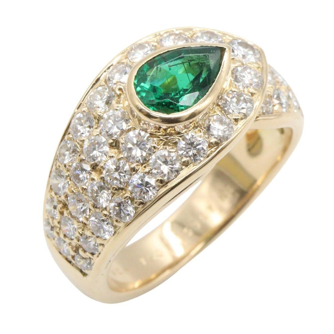 Van Cleef & Arpels Emerald and Diamond Ring - 18K (Yellow Gold) Women's Gold Tone Green Clear: --- Catalog ---Category: SizeJP Size: 11US Size: 6Category: DesignType: Band ringColor: Clear, Emerald, Gold, GreenGender: WomenMaterial: Yellow gold (18K)Category: GeneralBrand: Van Cleef & Arpels---