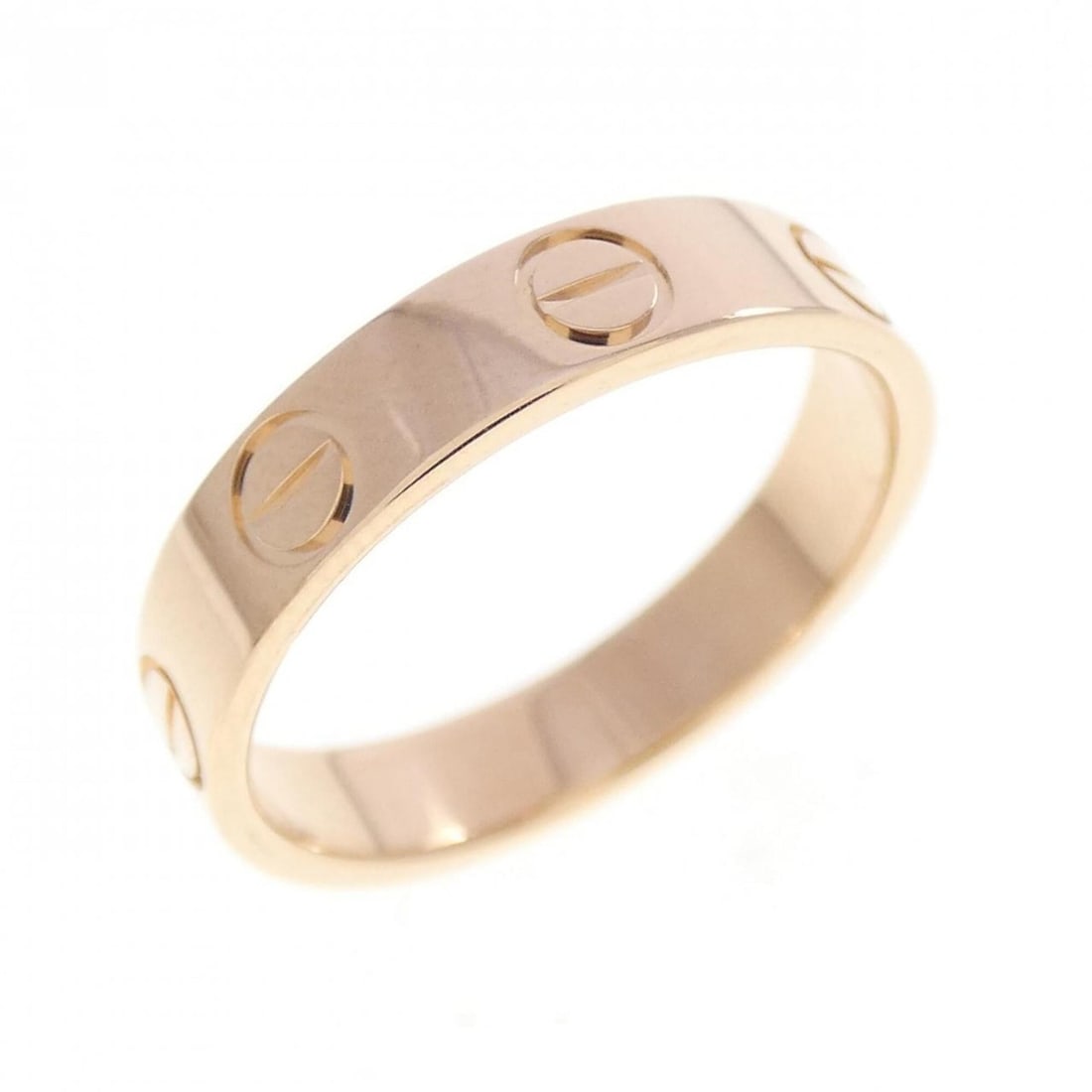 Cartier Mini Love Ring: --- Catalog ---Category: SizeWidth: 3.5mm / 0.14''Weight: 2.8g / 0.09oz.JP Size: 8US Size: 4.5Category: DesignType: Band ringGender: WomenMaterial: Pink gold (18K)Category: GeneralLine: LoveBrand: