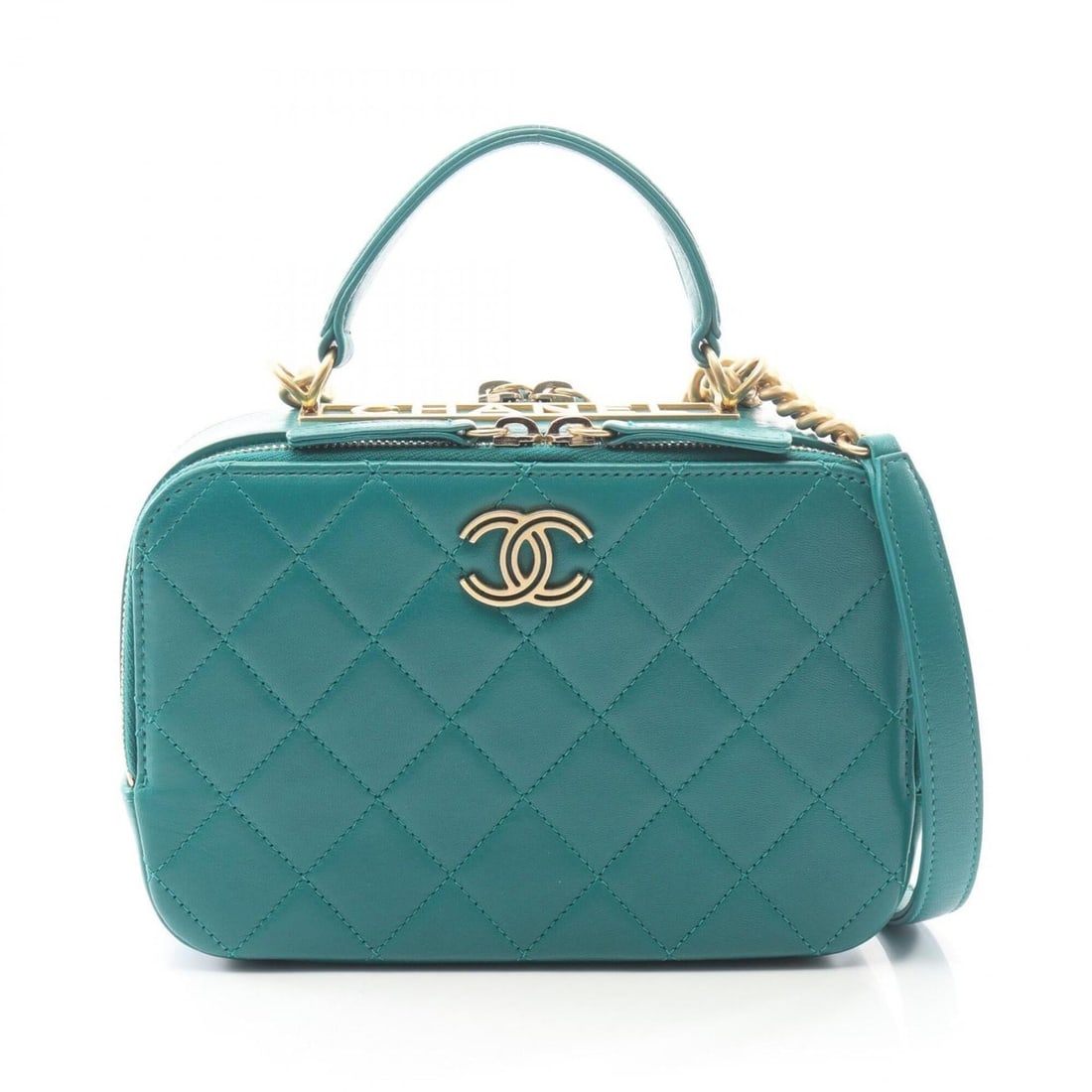 Chanel Matelassé Top Handle 2-Way Shoulder Bag/Handbag, Leather, Women's, Green (1 of 10)