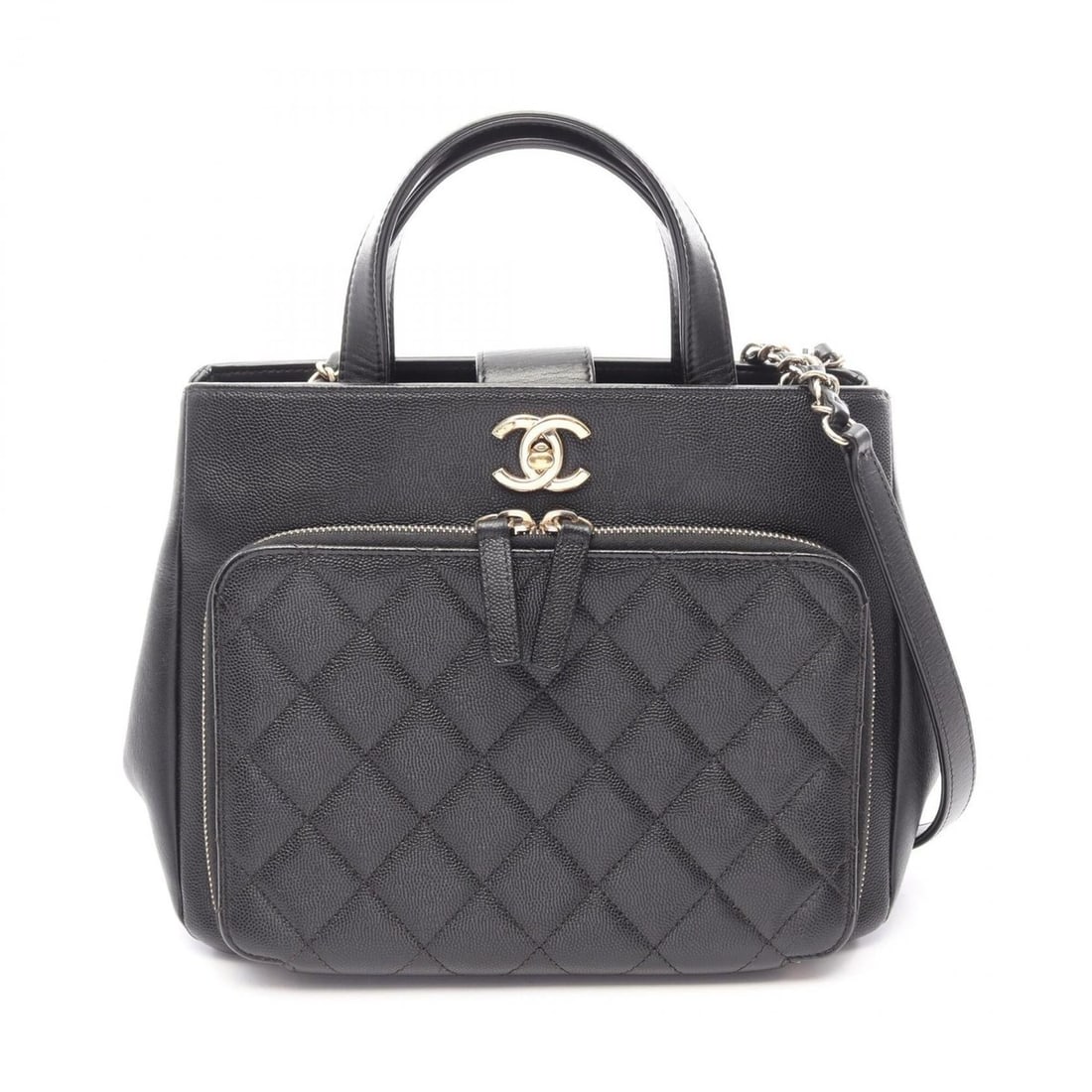 Chanel Business Affinity Matelassé 2-Way Shoulder Bag/Handbag, Caviar Skin (Grained Calf) Leather,: --- Catalog ---Category: SizeSize (HxWxD): 20.5cm x 26cm x 11cm / 8.07'' x 10.23'' x 4.33''Category: DesignType: Handbag, Shoulder bagColor: BlackGender: WomenMaterial: Grained Calfskin , Leather Hard