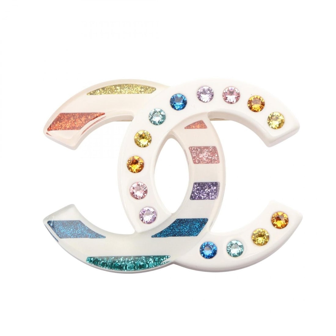 Chanel Coco Mark Brooch Accessory, Plastic, Rhinestone, Women's, White/Multicolor, D15 C: --- Catalog ---Category: SizeSize (HxWxD): 3.6cm x 5cm / 1.41'' x 1.96''Category: DesignType: BroochColor: Multi-color, WhiteGender: WomenMaterial: Plastic, RhinestoneCategory: GeneralMPN: D15/CBrand: